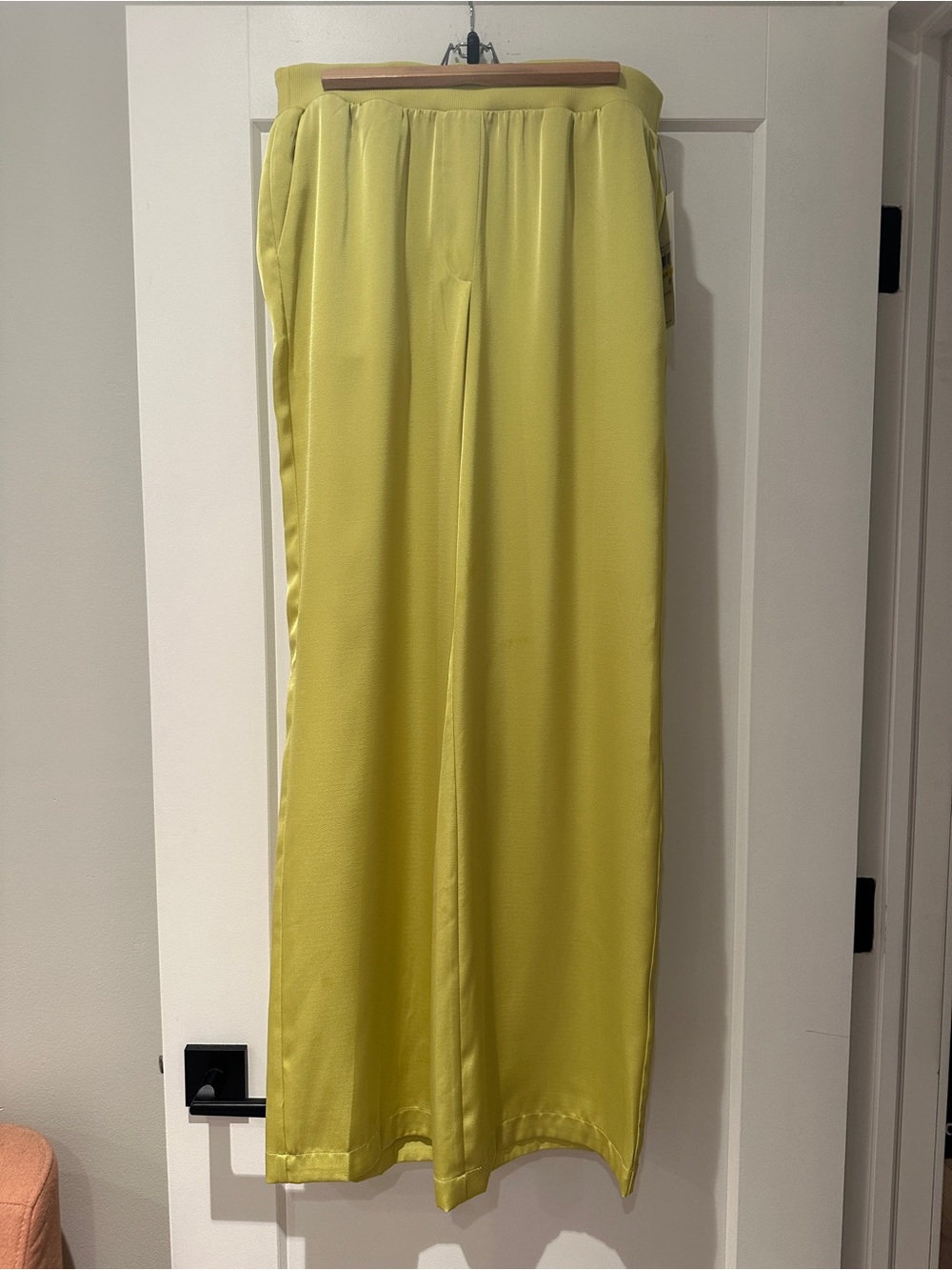NWT Calvin Klein Lemon Yellow Wide-Leg Satin Trousers
